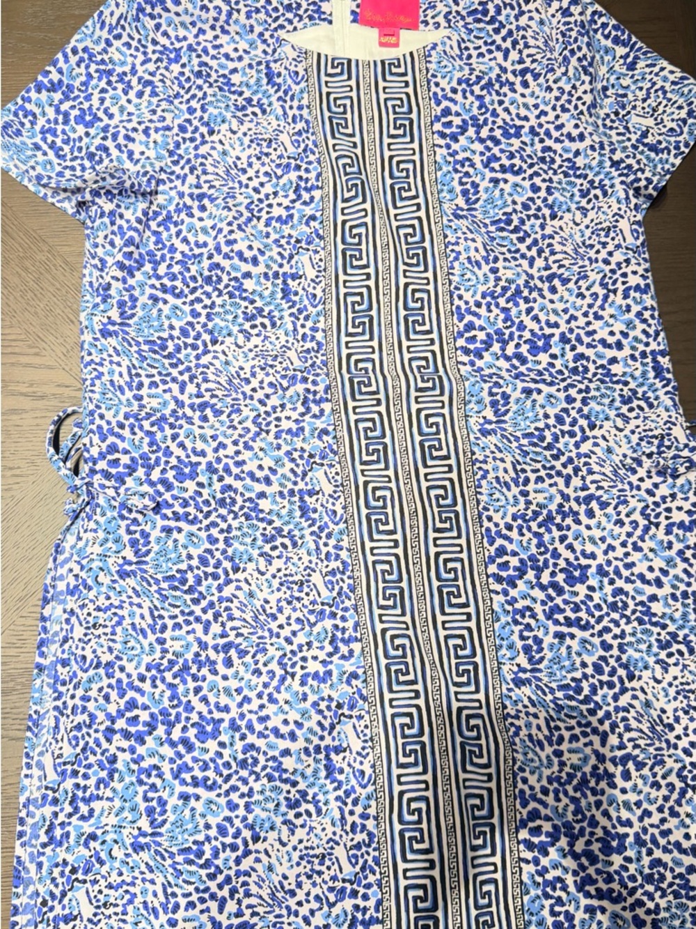 Lilly Pulitzer Blue and White Printed  Dress with Geometric Trim - Picture 2 of 4